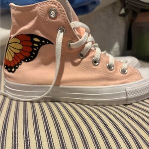 Converse Pink High-Top Sneakers with Butterfly Design